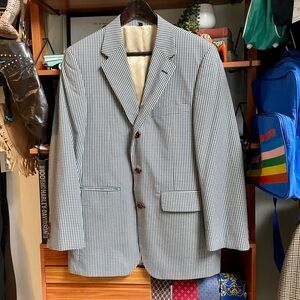 Orivs Classic Blue and Tan Gingham Three-Button Sport Coat Blazer Size 38R